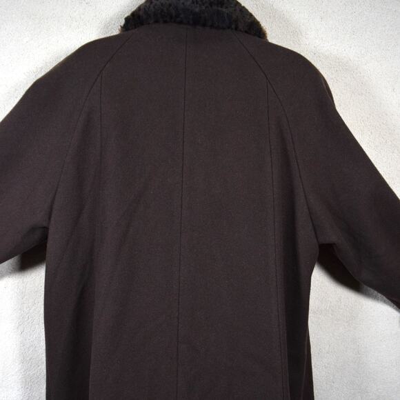 Vtg Womans L Brown Wool Winter Overcoat Faux Fur Collar Cuff Jo-D Lined Buttons - Picture 3 of 13